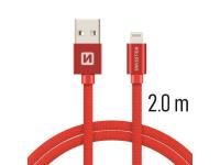 SWISSTEN kabel USB/Lightning, platneni, 3A, 2m, crveni - 03080033