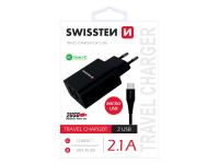 SWISSTEN punjač za AC220, 2xUSB, 2.1A, SMART IC, crni + microUSB kabel - 03100011