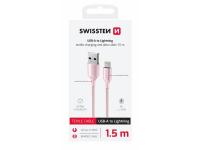 SWISSTEN kabel USB/Lightning TEXTILE II, 3A, 480 Mb/s, 1,5m rozi - 03080121