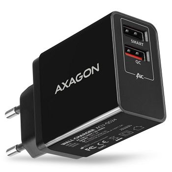 AXAGON ACU-QS24 Ladegerät, 2x USB-A, QC3.0/Smart 5V 1,2A, 24W - black ACU-QS24