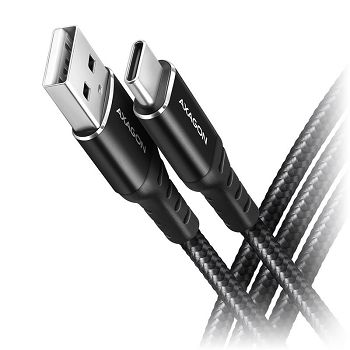 AXAGON BUCM-AM20AB USB-C zu USB-A Kabel, 2 m, USB 2.0, 3A, geflochten - black BUCM-AM20AB