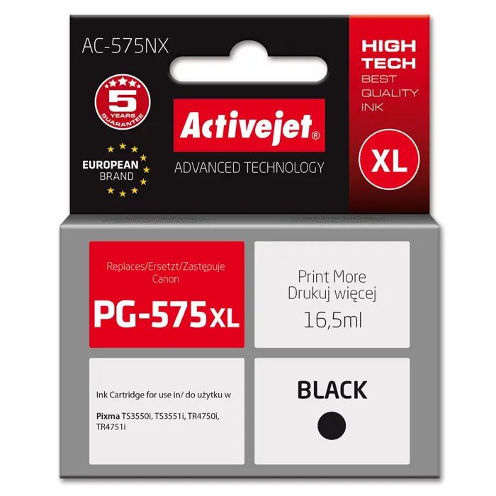 Activejet AC-575NX Ink for Canon printer, replacement Canon PG-575XL; Supreme; 16,5 ml; black