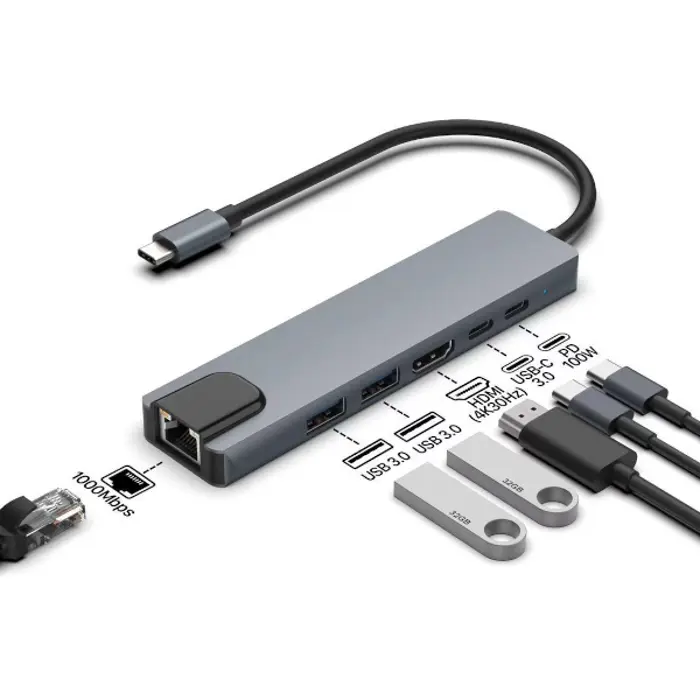 Asonic USB C 6u1, HDMI, LAN, USB3/C, alu. kućište