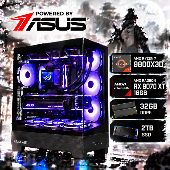 BaB računalo Inferno X (Ryzen 7 9800X3D, Liquid, RX 9070 XT, 32GB DDR5, 2TB SSD, RGB, Win11P, WiFi) Powered By ASUS