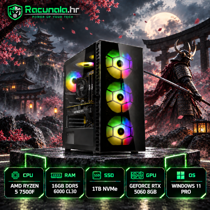 BaB Shogun R57560 – Ryzen 5 7500F / 16GB DDR5 / 1TB SSD / RTX 5060 8GB / Windows 11 Pro