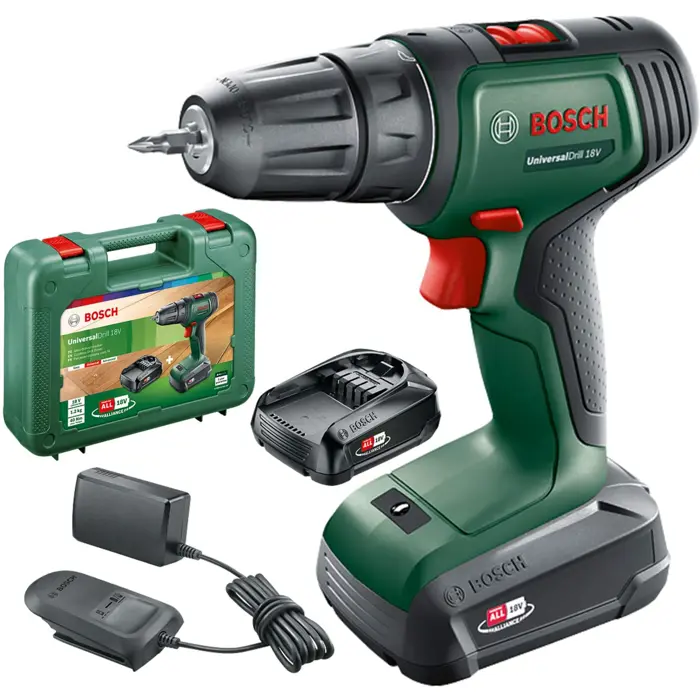 Bosch Cordless drill UniversalDrill 18V (green/black, 2x Li-ion battery 1.5Ah, case)