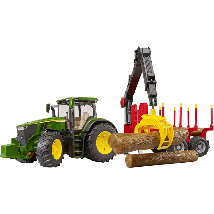 Bruder John Deere 7R 350 m forwarding trailer, model vehicle (green/red, incl. 4 tree trunks)