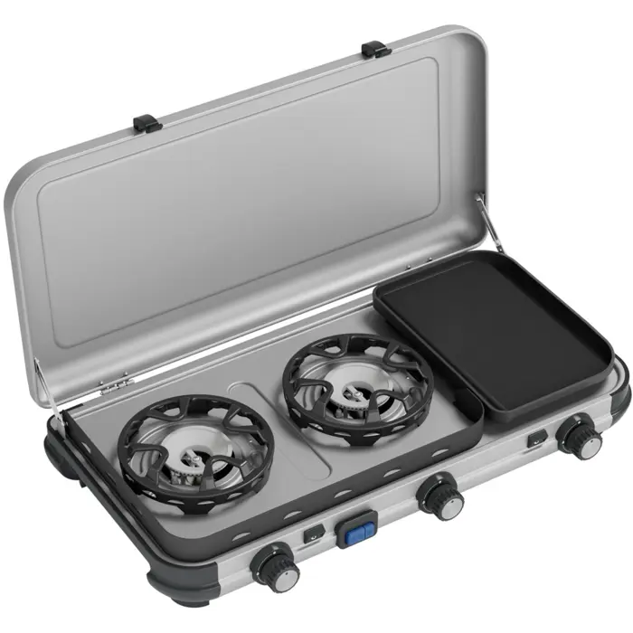 Campingaz Camping Kitchen 2 Multi Cook, gas cooker (grey, 2 hobs 2x 1.8 kW + grill plate 0.9 kW)