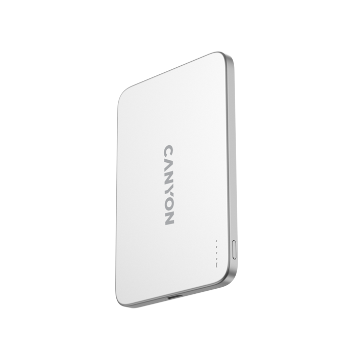 CANYON OnPower 503 Air 3000mAh Ultra-Slim Magnetic Wireless Power Bank, Full Metal Body, 5.8mm Thin Design, USB-C Charging, Silver