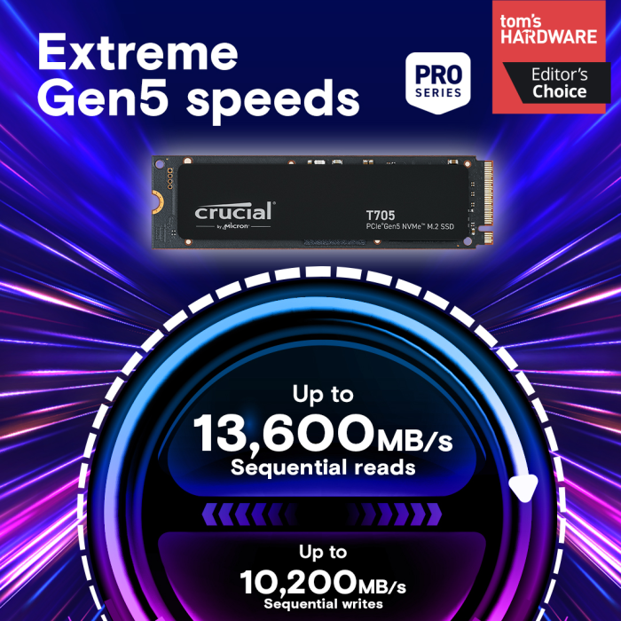 Crucial T705 1TB PCIE GEN5 NVME M.2 SSD
