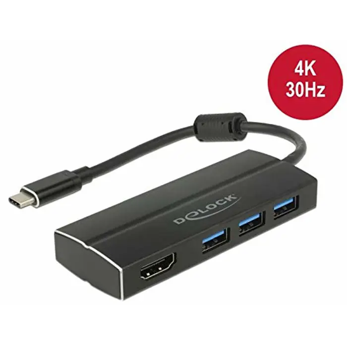 DeLOCK Adapter USB C 3.1 > 3x USB 3.0 A Hub + HDMI 4K