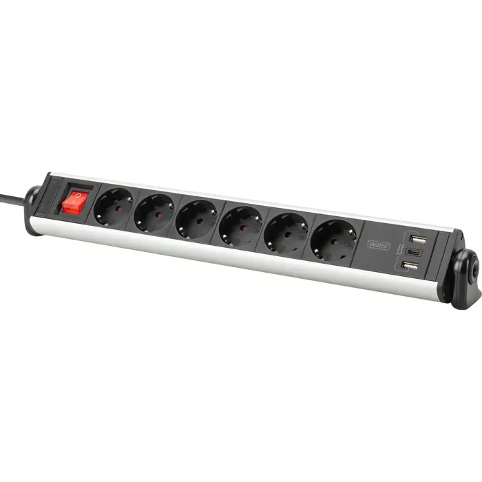 Digitus Office power strip 6-way, 3x USB silver/black, 1.5 meter cable, switch
