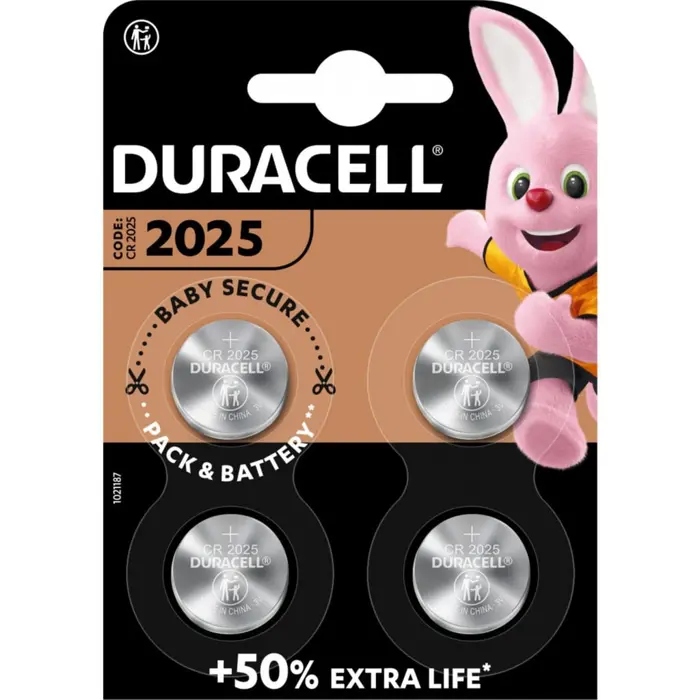 Duracell CR2025 lithium button cell 3V (4 pieces, CR2025)