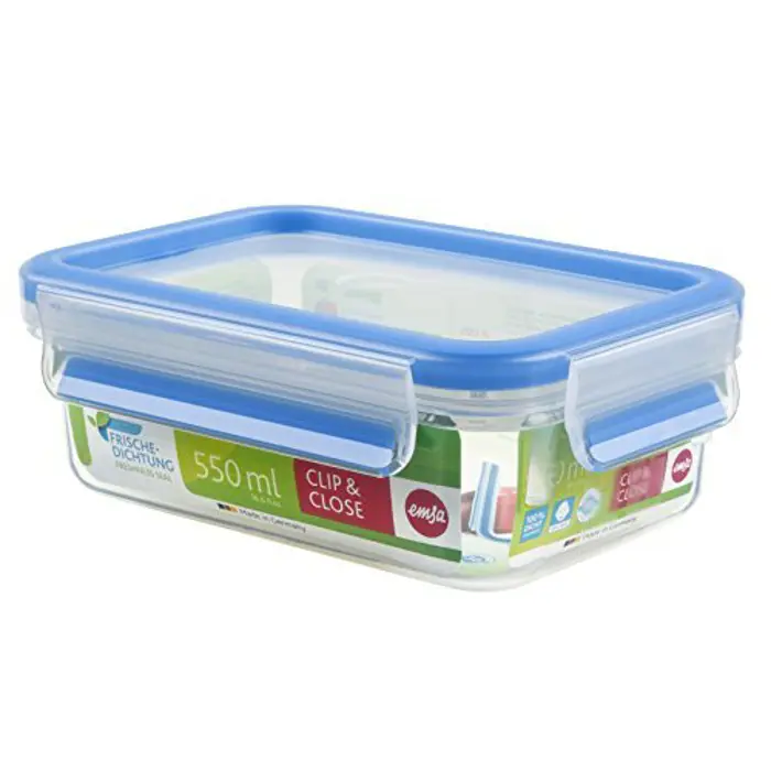 Emsa Clip & Close plastic box (transparent / blue, 0.55 liter, classical format)