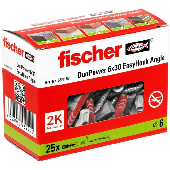 Fischer EasyHook Angle DuoPower 6x30 (white, 25 pieces, with EasyHook angle hook)