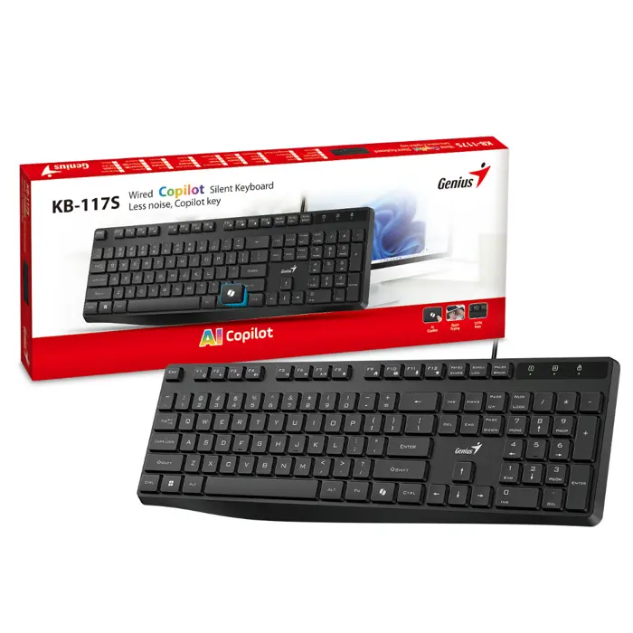 Genius KB-117S, žična tipkovnica, silent, USB