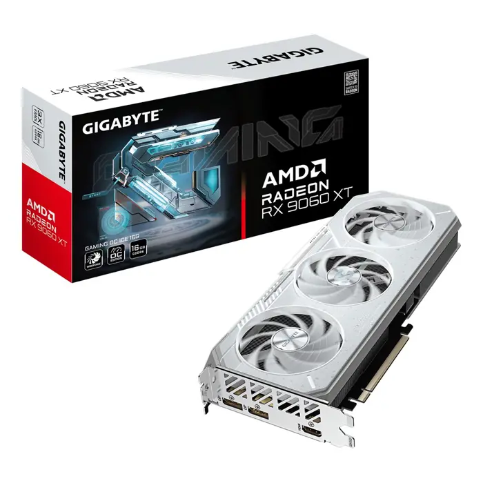 GIGABYTE GAMING Radeon RX 9060 XT OC ICE 16G Graphics Card - 16GB GDDR6, 256bit, PCI-E 5.0, 3320 MHz Core Clock, 2 x DisplayPort, 1 x HDMI, GV-R906XGAMINGOCICE-16GD