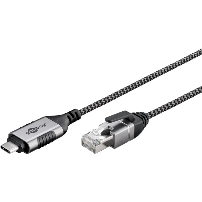 goobay Ethernet adapter cable USB-C 3.2 Gen2 > RJ-45, Slim (black/gray, 5 meters)