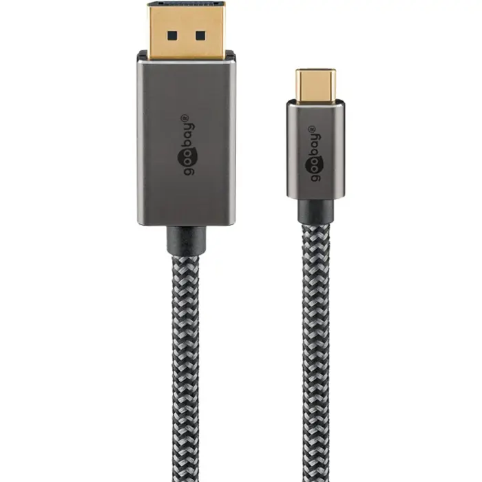 Goobay USB adapter cable, USB-C plug > DisplayPort plug, 4K 60Hz (black/silver, 1 meter, textile cable)