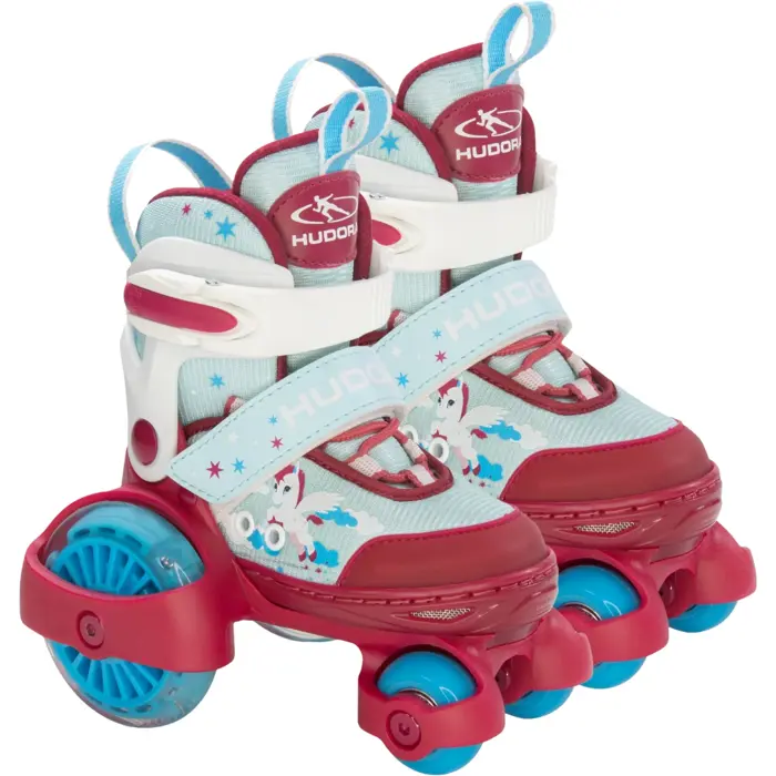 HUDORA My First Quad LED roller skates, size 26-29, red/light blue, with LED lighting
