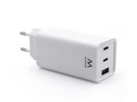 Stenski polnilec Ewent EW1323, GaN, 65W, 2x USB-C, 1x USB-A QC 3.0, bel - EW1323