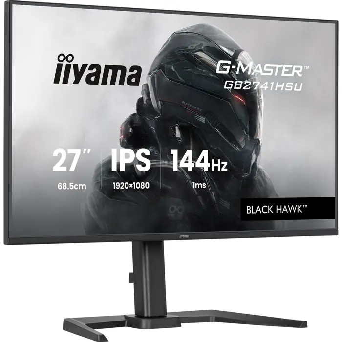 iiyama G-Master GB2741HSU-B1 Black Hawk, Gaming Monitor - 27 - black (matte), FullHD, IPS, HDMI, DP, FreeSync, USB hub, height adjustment, 144Hz panel