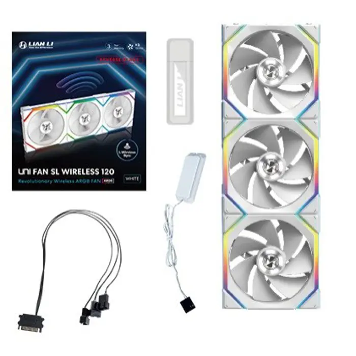 Lian Li UNI FAN SL Wireless ARGB PWM Fan, 3-Pack incl. Controller - Reverse Blade, 120 mm, white