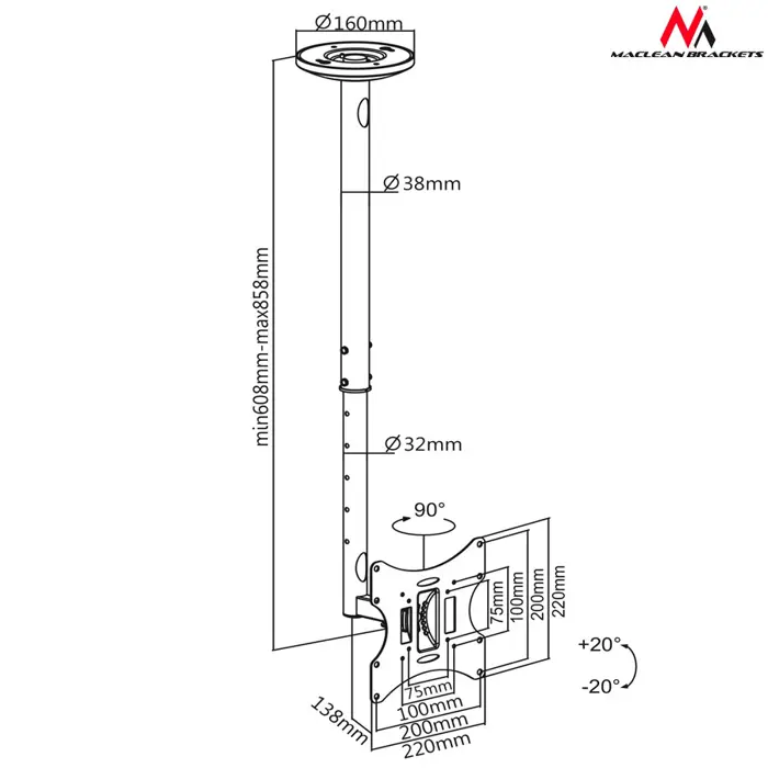 maclean-mc-504a-b-tv-ceiling-bracket-23-42-50-85-cm-30kg-bla-86663-rtvmcnulp0007.webp