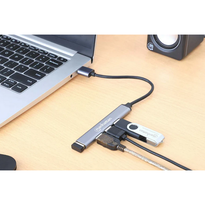 Manhattan Hub 4-Port, 1xUSB 3.0, 3xUSB2.0, sivi