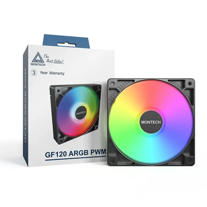Montech GF120 PWM ARGB Lüfter, 3er Pack - 120mm, white-GF120 ARGB PWM (W) 3 IN 1