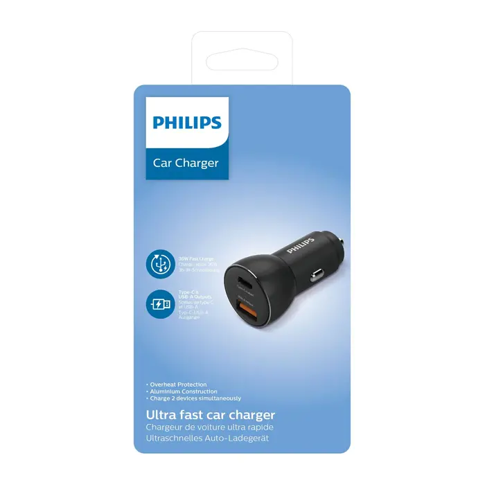 Philips auto punjač, USB-A/USB-C, 36W Fast Charge