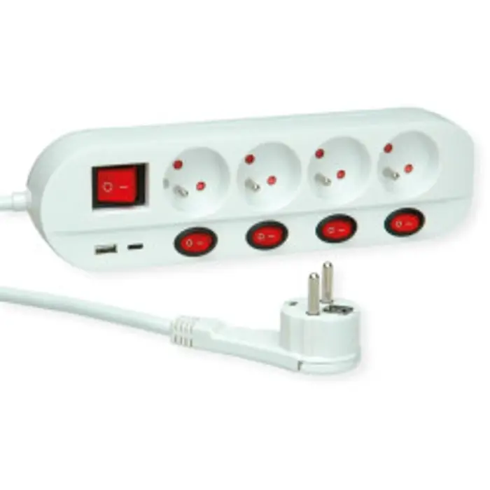 ROLINE naponska letva, 4 utičnice sa individualnim prekidačima, 1×USB A/1×USB C, 1.5m