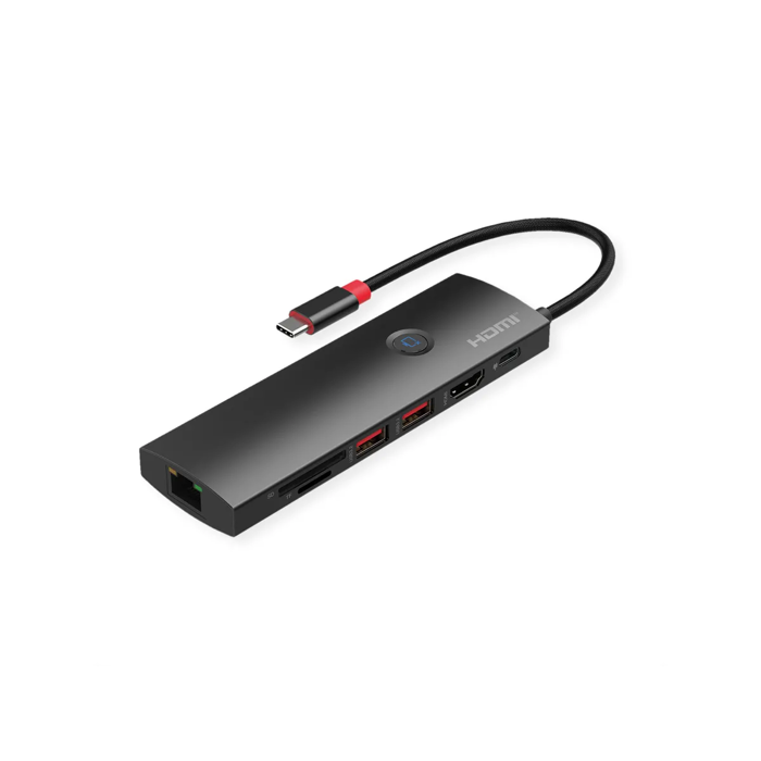 Roline USB-C multiport docking station, 1×4K HDMI, 2×USB 3.2 Gen 2, 1×USB Type C PD, 1×G-LAN, 1×SD/microSD Card Reader