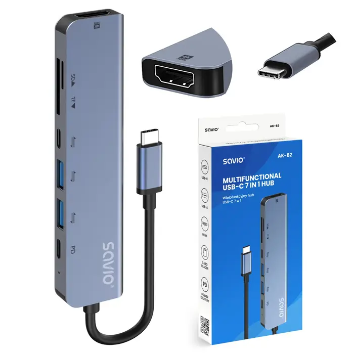 Savio AK-82 interface hub USB Type-C 5000 Mbit/s Black