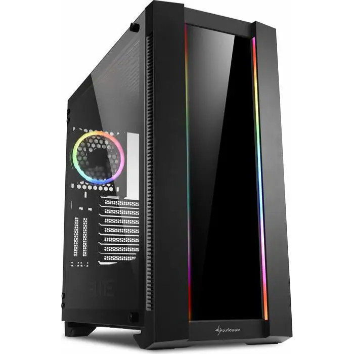 Sharkoon ELITE SHARK CA200G Tower E-ATX kućište, bez napajanja, prozirna bočna stranica, RGB ventilator stražnji 1×120, crno