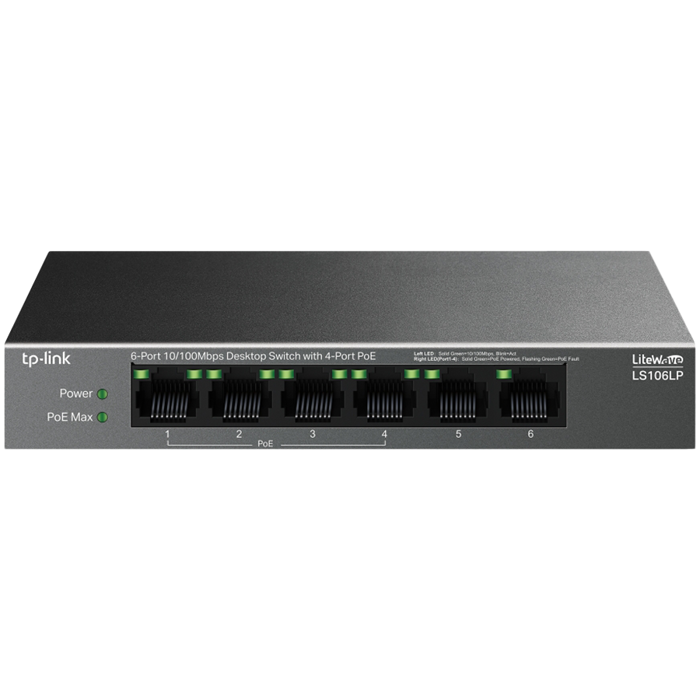 TP-LINK LS106LP 6-Port 10/100Mbps Desktop Switch with 4-Port PoE