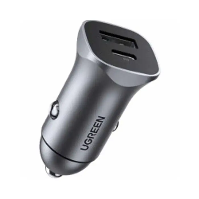 UGREEN auto punjač, 24W, USB-C PD+USB-A QC, srebrni