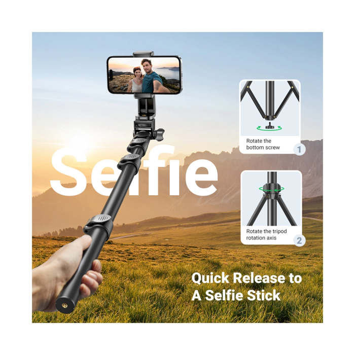 UGREEN Selfie stick 3u1 Tripod s bluetooth daljinskim do 7.2 incha, crni