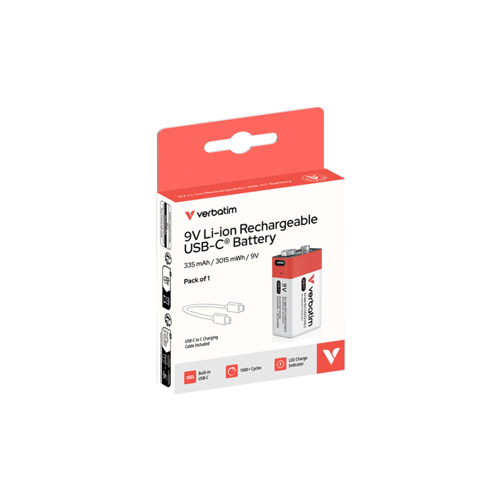 Verbatim 9V-6LR61 USB-C punjiva baterija, 9.0V, 335 mAh (1 komad)