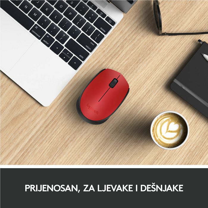 Miš LOGITECH M171, optički, bežični, crveni