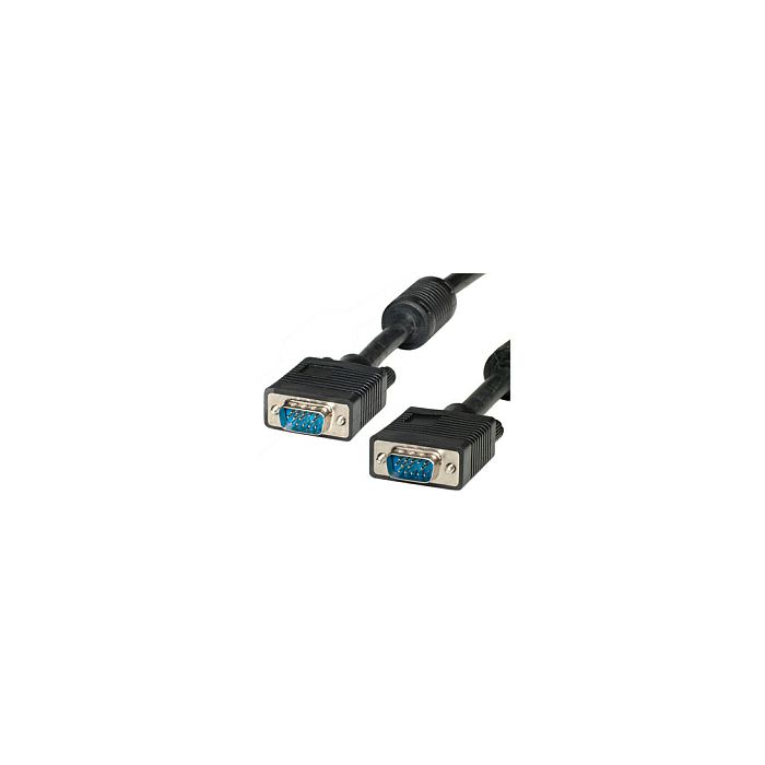Roline VGA HQ kabel (feritna jezgra), HD15 M/M, 15m, crni