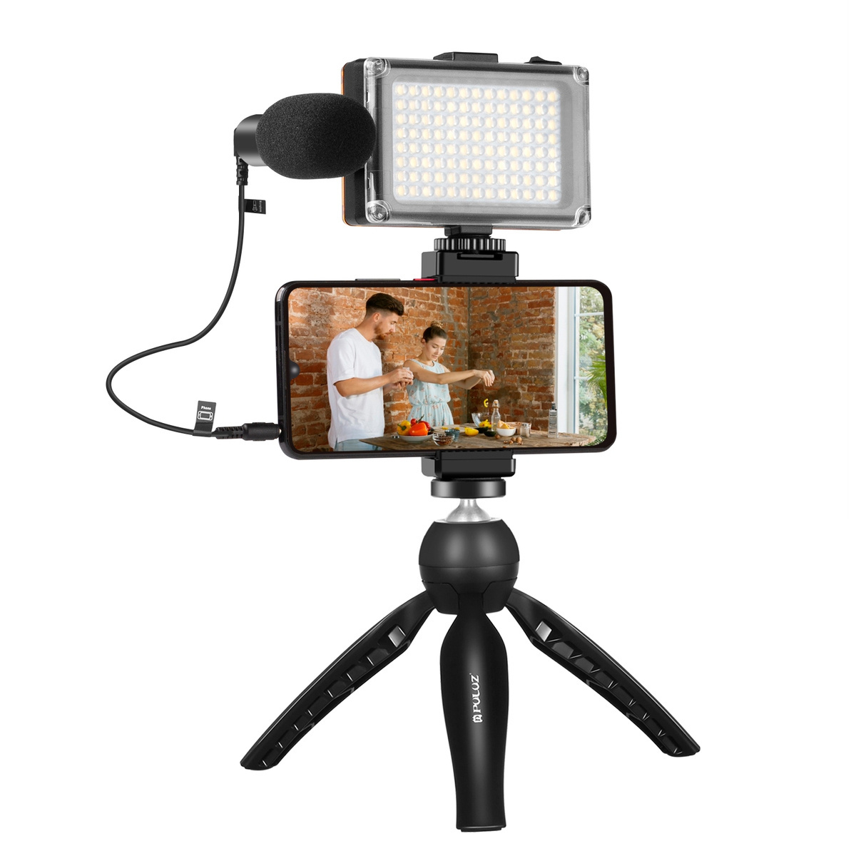 Puluz live recording set tripod + LED light + microphone + phone clip PKT3132B