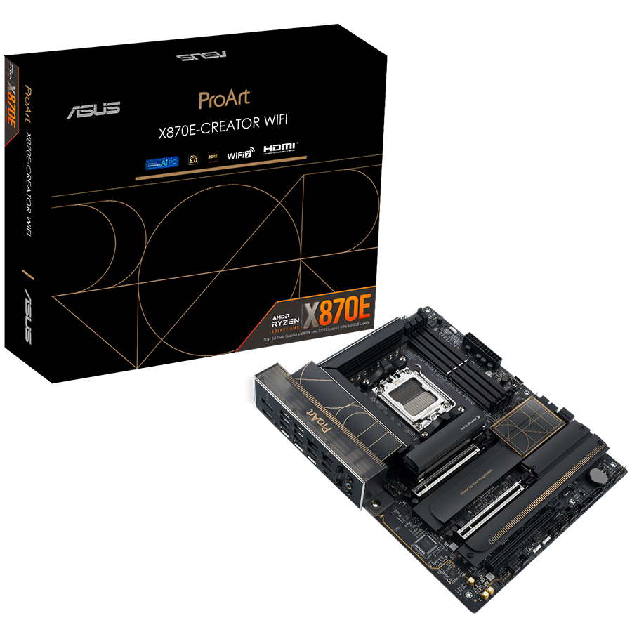 ASUS PROART X870E-CREATOR WIFI AM5 ATX osnovna ploča - AMD X870E, 4xDDR5, 4xM.2, 4xSATA, 10Gb 2.5Gb LAN, WiFi 7, BT, 1xHDMI, 2xUSB4 40Gbps porta (USB Type-C), Aura Sync - 90MB1IG0-M0EAY0-A