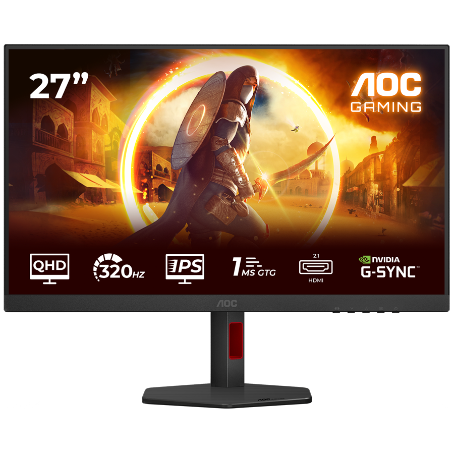AOC Gaming Q27G4SRU monitor - 68.6cm (27"), QHD (2560 x 1440), Fast IPS, 320Hz, 0.3ms MPRT (1ms GtG), Adaptive Sync, G-Sync Compatible, HDR400, USB razdelilnik, 2x HDMI 2.1, 1x DP 1.4 - Q27G4SRU-A