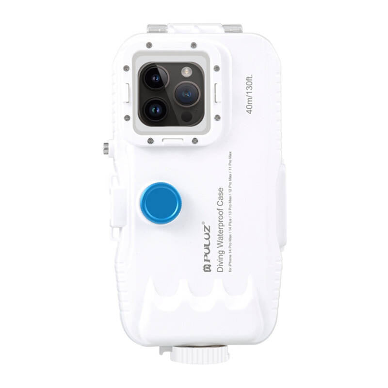 Puluz plastic waterproof case for iPhone 15 Plus/15 Pro Max/14 Plus/14 Pro Max/13 Pro Max/12 Pro Max/11 Pro Max (white)