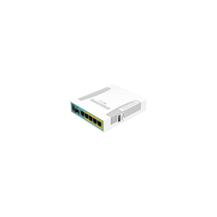 Mikrotik RB960PGS, hEX PoE, 800MHz CPU, 128MB RAM, 5×Gigabit LAN, (4×PoE izlaz), SFP, USB, RouterOS L4, plastično kućište, PSU