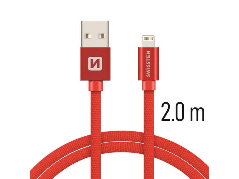 SWISSTEN kabel USB/Lightning, platneni, 3A, 2m, crveni - 03080033