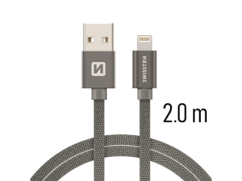 SWISSTEN kabel USB/Lightning, platneni, 3A, 2m, sivi - 03080034