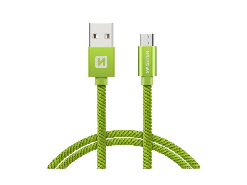 SWISSTEN kabel USB/microUSB, platneni, 3A, 1.2m, zeleni - 03080040