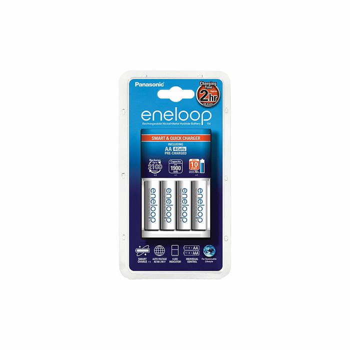 Punjač baterija PANASONIC Eneloop Smart KKJ55MCC40E, brzi, 4 mjesta za punjenje + 4x 1900mAh AA baterije